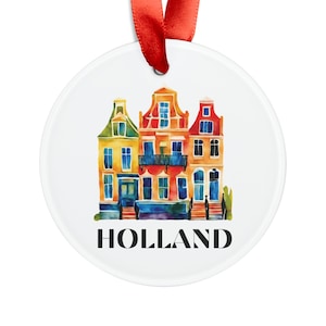 HOLLAND Dutch Architecture Houses, Netherlands Travel White Acrylic Ornament, Personalized Gift, Christmas Tree Ornament, Holiday Decor