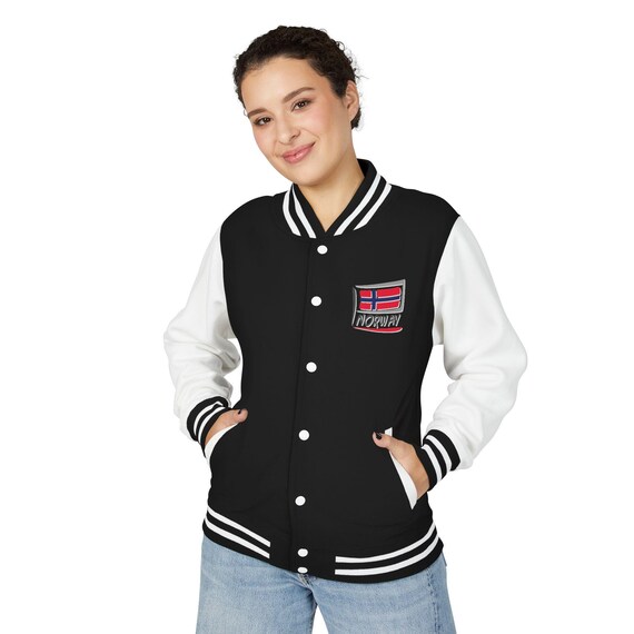 Norway Flag Letterman Jacket, Personalized Unisex Heavyweight