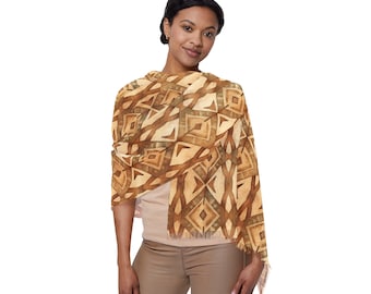 Brown Western Tribal Inspired Pattern 27 Inch x 73 Inch Long Lightweight Sheer Scarf Boho Style Women's Accessory Fashion