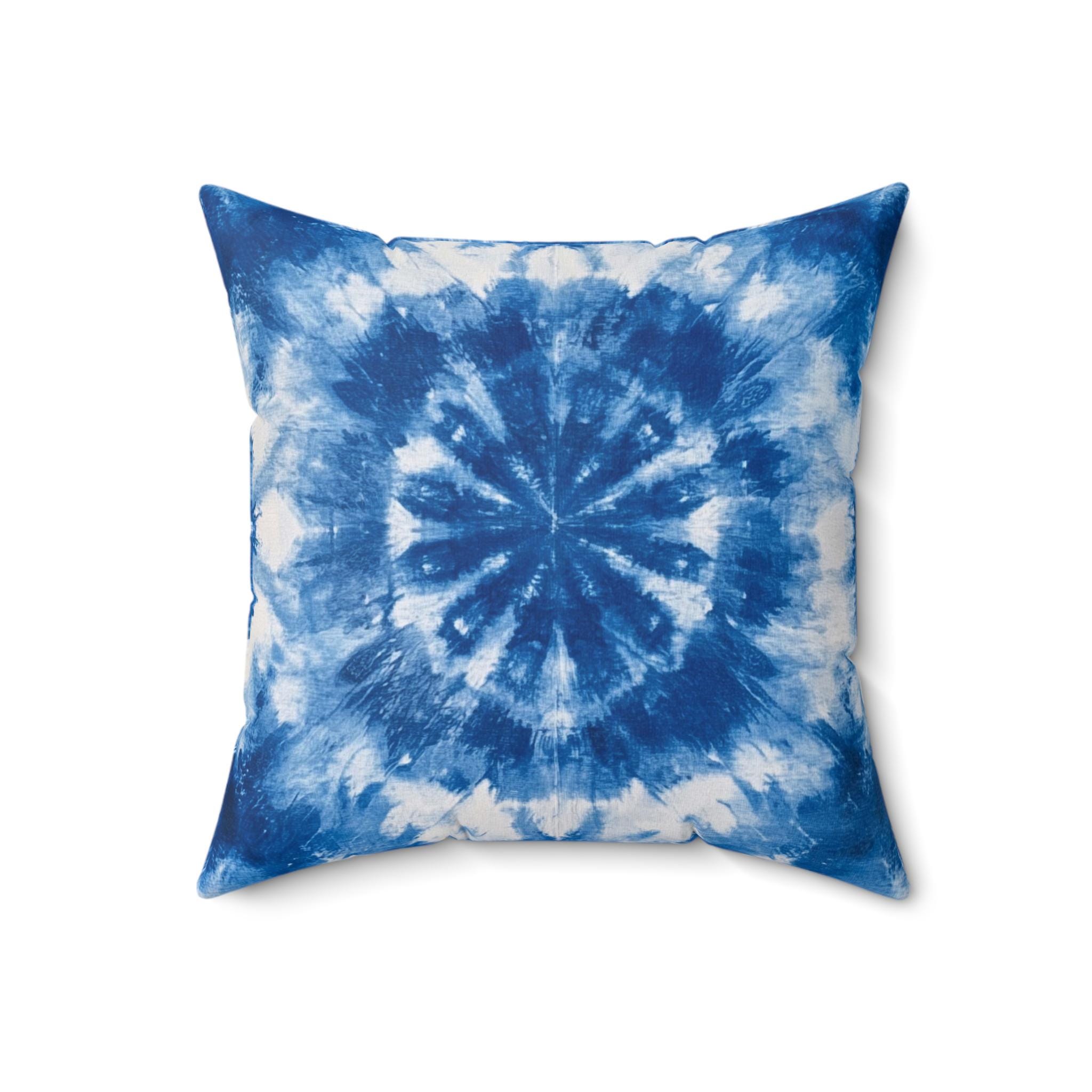 Blue Shibori Tie-dye Square Pillow + Cover - Boho Throw Pillow