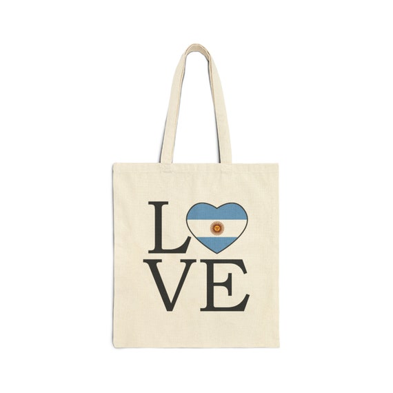 LOVE ARGENTINA 国旗ハート コットンキャンバス 15 x 16インチ トート
