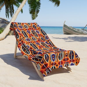 Orange Boho Tribal Pattern Heavyweight Beach Towel Polyester Cotton Loop Backing Heavyweight Towel TWO SIZES