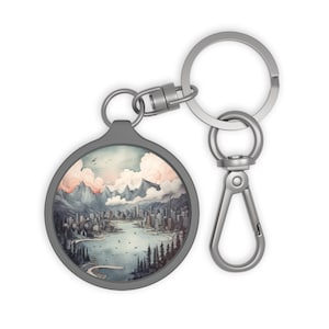 VANCOUVER CANADA City Skyline Canadian Travel Round Acrylic Metal Keyring Tag Baggage Keychain Backpack Zipper Charm Travel Accessory Gift