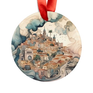 LISBON PORTUGAL City View, Portuguese Travel Round Acrylic Ornament, Personalized Gift, Christmas Tree Ornament, Holiday Decoration Gift