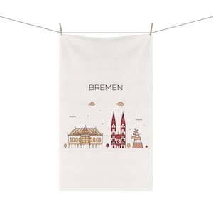 BREMEN GERMANY Skyline Cityscape 18 x 30 Inch Kitchen Tea Towel Cotton Twill Polyester German Travel Home Decor Gift