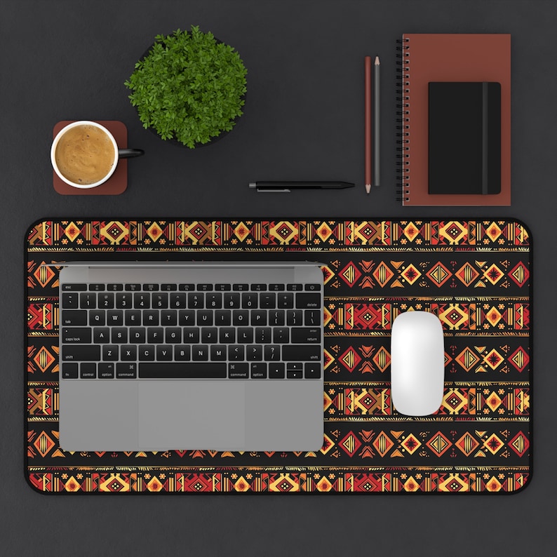 African Tribal Pattern 3 mm Thick Neoprene Desk Mat 3 SIZES Office Accessory Gift Laptop Mat Gaming Desk Mat Mousepad Black History Month image 6