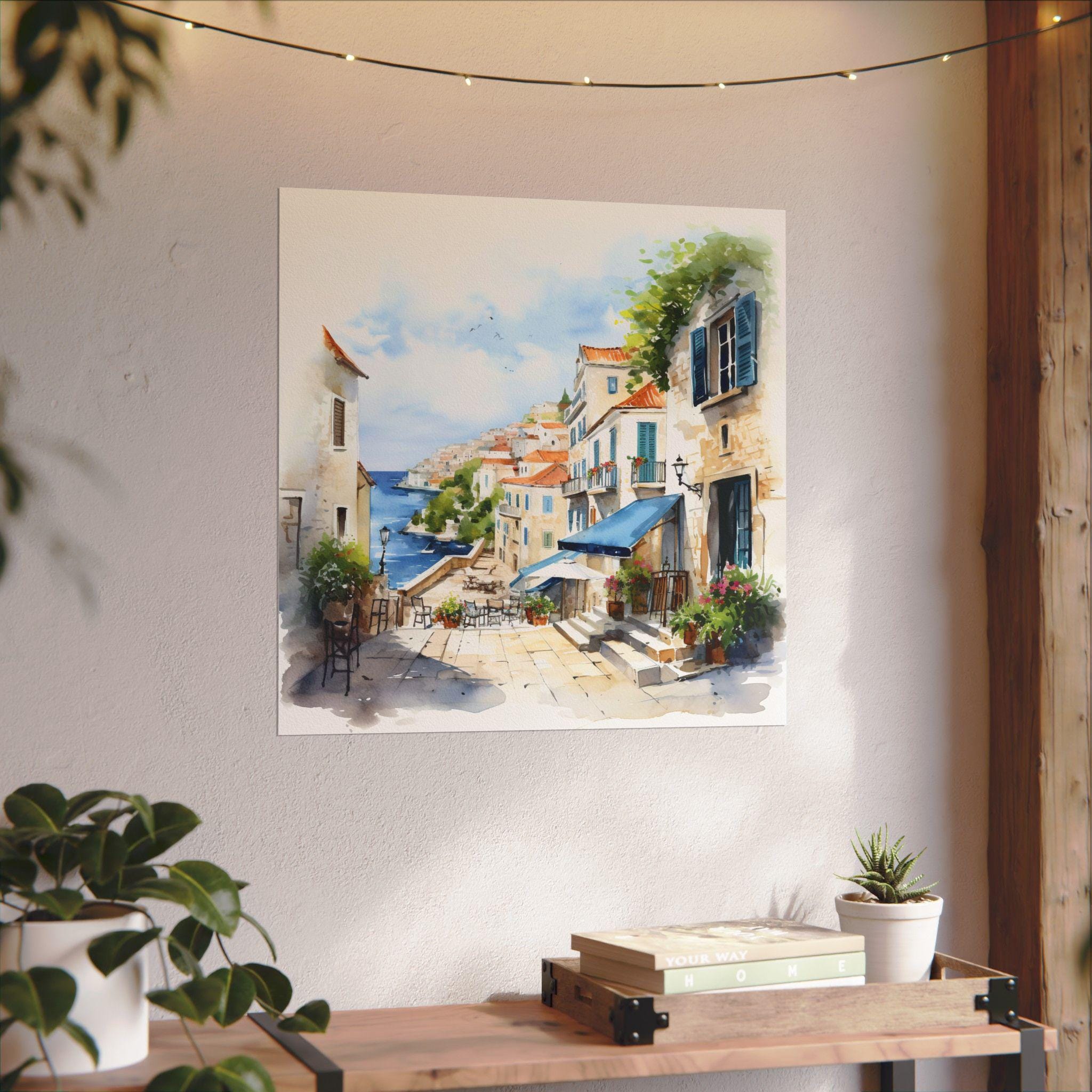 Affiche Mate Aquarelle HVAR CROATIA - Impression Murale Carrée, 4 Tailles Au Choix, Neuf Sous Tube