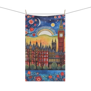 LONDON ENGLAND Great Britian 18 x 30 Inch Kitchen Tea Towel Cotton Twill Polyester Towel British Home Decor English Gift