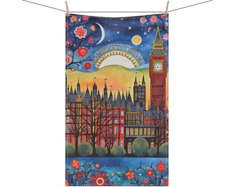 LONDON ENGLAND Great Britian 18 x 30 Inch Kitchen Tea Towel Cotton Twill Polyester Towel British Home Decor English Gift