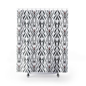 White and Black Ethnic Folk Art Floral Pattern Polyester 71 x 74 Inch Shower Curtain Boho Bathroom Decor Bath Curtain Home Decor Gift
