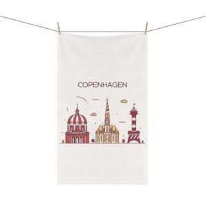 COPENHAGEN DENMARK Skyline Cityscape 18 x 30 Inch Kitchen Tea Towel Cotton Twill Polyester Danish Travel Minimalist Home Decor Gift