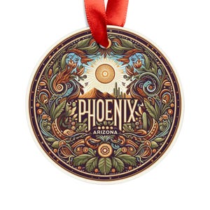 PHOENIX ARIZONA City View, American Southwest Travel Round Acrylic Ornament, Personalized Gift, Christmas Tree Ornament, Holiday Decoration