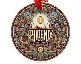 PHOENIX ARIZONA City View, American Southwest Travel Round Acrylic Ornament, Personalized Gift, Christmas Tree Ornament, Holiday Decoration