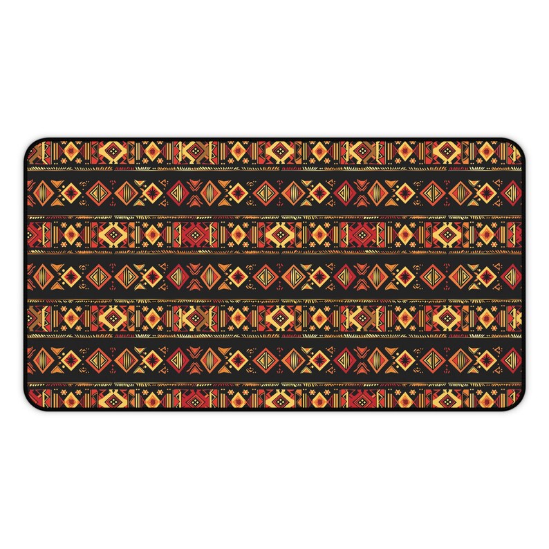 African Tribal Pattern 3 mm Thick Neoprene Desk Mat 3 SIZES Office Accessory Gift Laptop Mat Gaming Desk Mat Mousepad Black History Month 12" × 22"