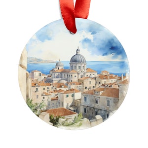 DUBROVNIK CROATIA City Skyline View, Croatian Travel Round Acrylic Ornament, Personalized Gift, Christmas Tree Ornament, Holiday Decoration