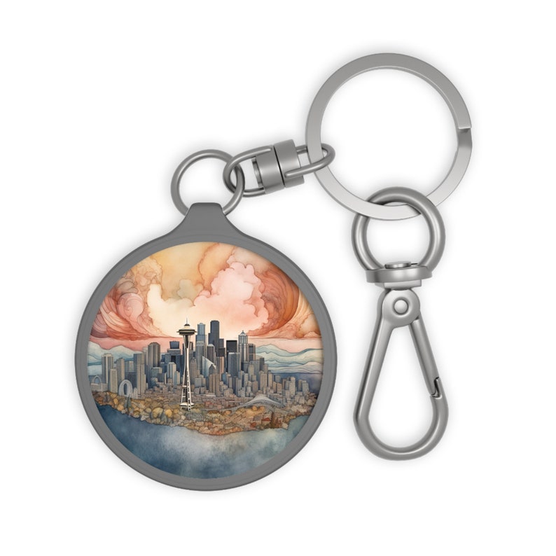 SEATTLE WASHINGTON City Skyline USA Travel Round Acrylic Metal Keyring ...