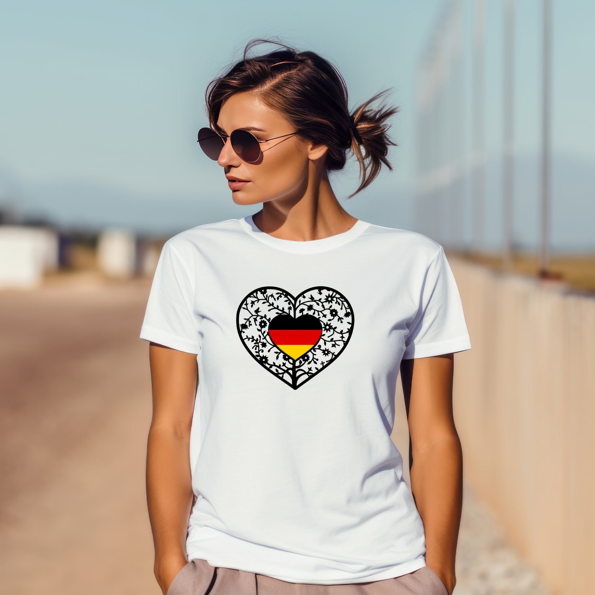 GERMANY Heart Flag German Family Tree Roots Heritage Ancestry Pride Unisex Jersey Short Sleeve Graphic Tee T-Shirt