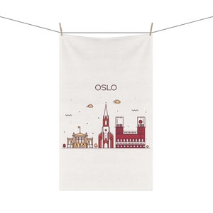 OSLO NORWAY Skyline Cityscape 18 x 30 Inch Kitchen Tea Towel Cotton Twill Polyester Norwegian Travel Minimalist Home Decor Gift