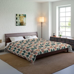 Comfy Polyester Comforter Bed Blanket 4 SIZES Nordic Sage Green Terracotta Leaf Pattern Scandinavia Home Bedding Bedroom Decor