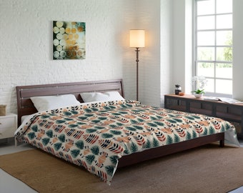 Comfy Polyester Comforter Bed Blanket 4 SIZES Nordic Sage Green Terracotta Leaf Pattern Scandinavia Home Bedding Bedroom Decor