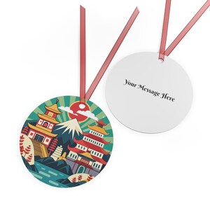 Adorno de metal redondo de 3,5&quot; con diseño de la ciudad de Osaka, Japón, personalizado, con lazo rojo, para decoración de árbol de Navidad, regalo festivo personalizado