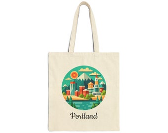 PORTLAND OREGON City Skyline Travel Cotton Canvas 15 x 16 pulgadas Bolsa de mano Bolsa de compras Bolsa de libros Regalo para Oregonian