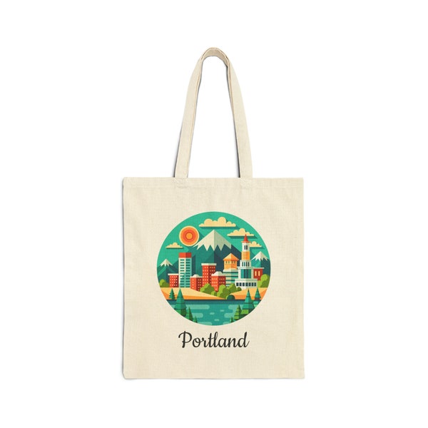 PORTLAND OREGON City Skyline Travel Cotton Canvas 15 x 16 Inch Tote Bag Shopping Bag Book Bag Gift for Oregonian