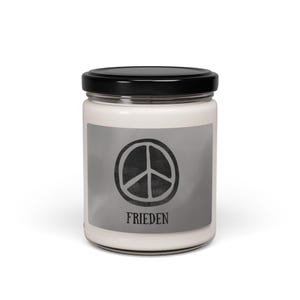 FRIEDEN - German Peace Sign - Vegan Scented or Unscented Soy Candle - 9oz Glass Jar - 9 Scents - Eco Friendly - Home Decor Gift