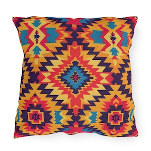 Outdoor Pillow Colorful Peruvian Style Andean Pattern UV Ray Water Resistant Porch Pillow Boho Patio Cushion Backyard Peru Home Decor Gift