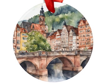 HEIDELBERG GERMANY City View, German Travel Deutschland Acrylic Ornament, Personalized Christmas Tree Ornament, Holiday Gift