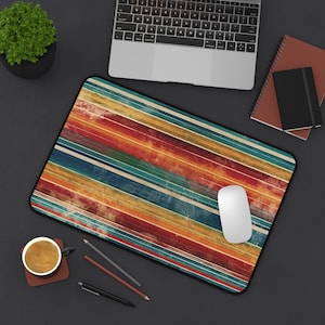Colorful Grunge Mexican Serape Stripe Pattern 3 mm Thick Neoprene Desk Mat 3 SIZES Office Accessory Gift Laptop Mat Gaming Desk Mat Mousepad