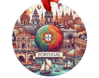 PORTUGAL Landmarks, Portuguese Travel Round Acrylic Ornament, Personalized Gift, Custom Christmas Tree Ornament