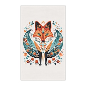 FOX Nordic Style Folk Art, 18 x 30 Inch Kitchen Tea Towel, Cotton Twill or Polyester Towel, Scandinavian Home Decor