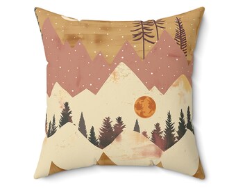 Motif abstrait des montagnes du Nevada en polyester filé OREILLER ET HOUSSE CARRÉS Coussin Boho Western Décoration d'intérieur Cadeau 4 tailles