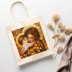 PERSONALIZED Mother&#39;s Day Mother Child Graphic Custom Gift 15 x 16 Inch Natural Cotton Canvas Tote Bag Shopping Bag Book Bag