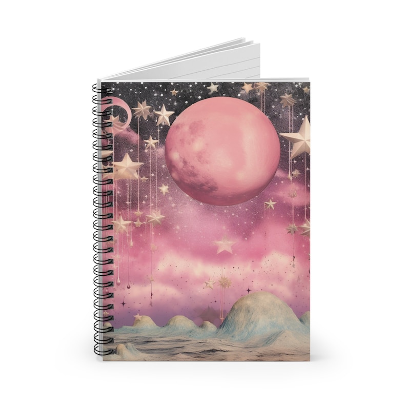 Celestial Pink Moon and Stars Fantasy Sky 6 X 8 Inches Spiral Notebook ...