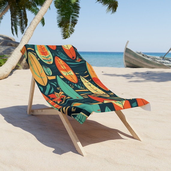 HAWAII Bunte Vintage Hawaii Surf Boards Grafikmuster Strandtuch Polyester Baumwolle Loop Backing Heavyweight Handtuch ZWEI GRÖSSEN