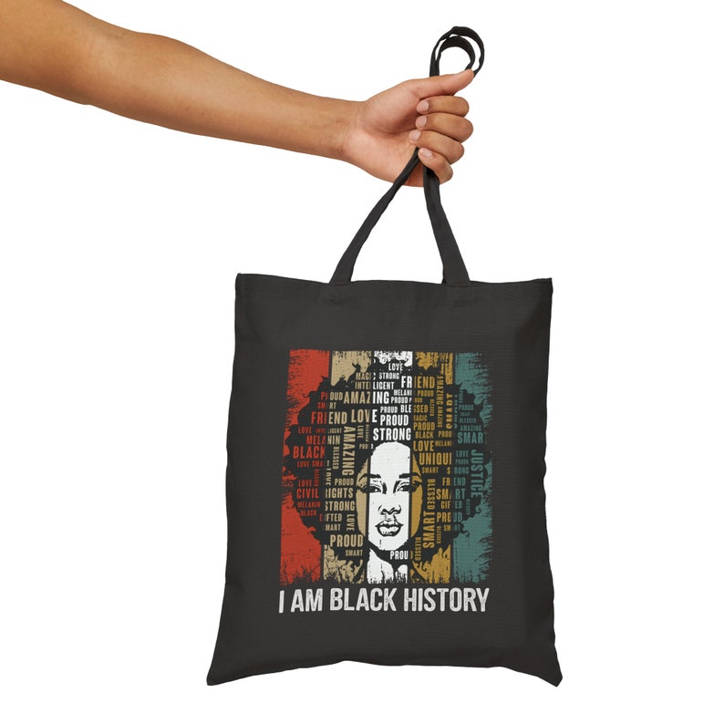 HISTORIA NEGRA Mujer Lona de algodón negro 15 x 16 pulgadas Bolsa de mano Orgullo afroamericano Patrimonio Ascendencia Raíces familiares Bolsa de compras Bolsa de libros imagen 5