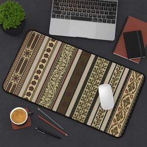 Vintage Medieval Striped Pattern 3 mm Thick Neoprene Desk Mat 3 SIZES Office Accessory Gift Laptop Mat Gaming Desk Mat