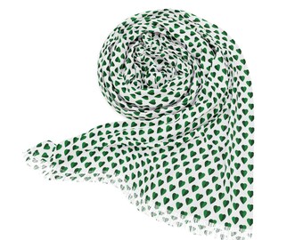 Irish Green Heart Pattern 27 Inch x 73 Inch Long Lightweight Sheer Scarf St Patrick's Day Ireland Love Ancestry Women's Accessory Fashion