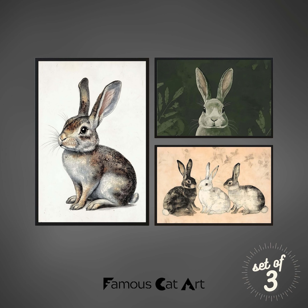 PRINTABLE ART | Minimalist Rabbit Art Bundle | Vintage Rabbit ...
