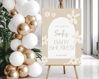Editable Daisy Baby Shower Welcome Sign, Boho Floral Poster (DigitalDownload)