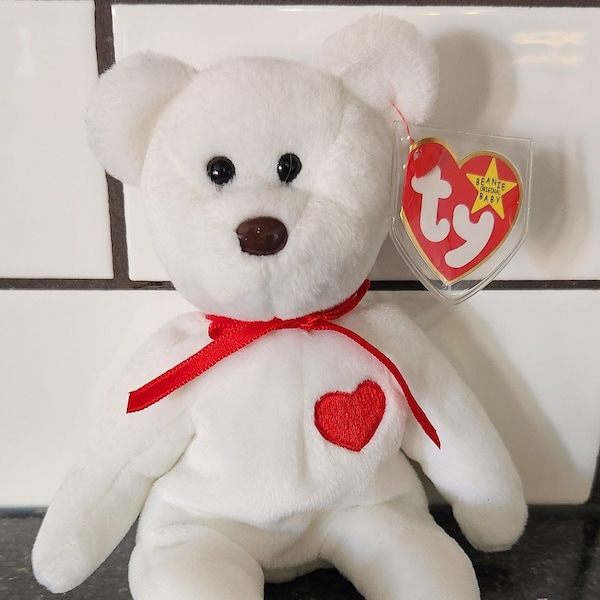 Ty Beanie Baby “Valentino” the Bear (8.5 inch) - Handmade in Indonesia, Canadian tush tag *rare*