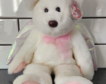 Ty Beanie Buddy “Halo” Engelbär - irisierender Heiligenschein und Flügel (36 cm)