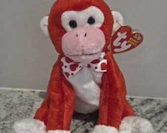 Ty Beanie Baby “Valentine”, o macaco vermelho e branco usando gravata borboleta (6 polegadas)