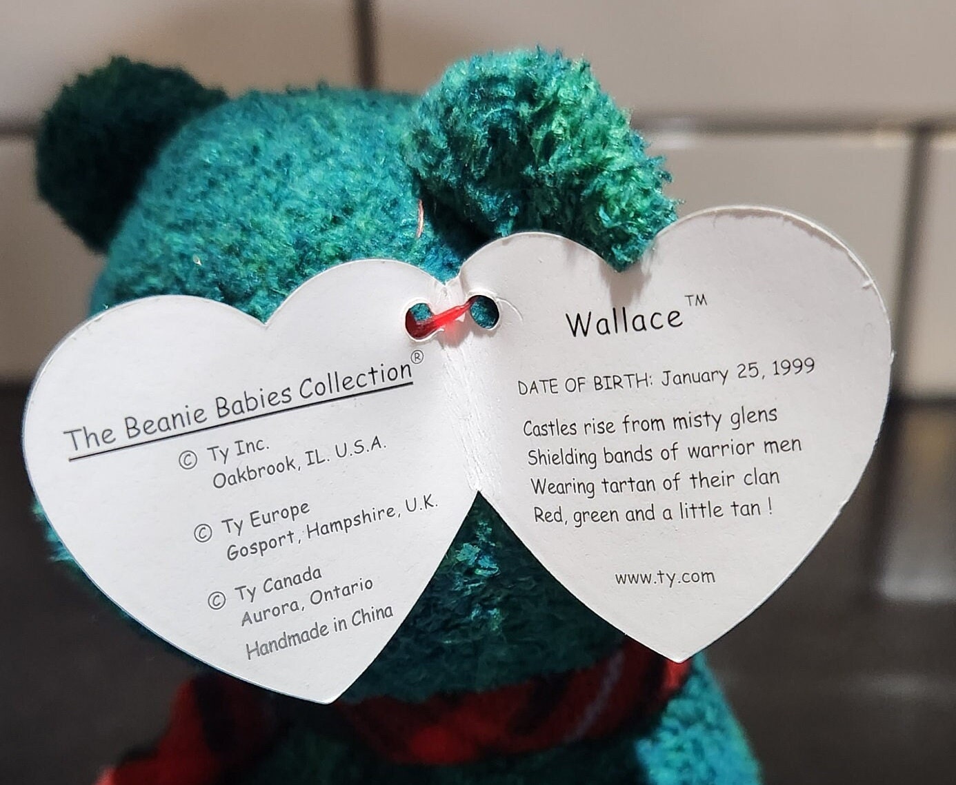 Ty Beanie Baby wallace the Green Bear Wearing a Red Scarf 8.5 Inch Etsy UK