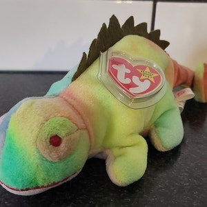 Ty Beanie Baby “Iggy” the Tie-Dye Iguana - Handmade in Indonesia with Canadian Tush Tag! (9 inch)