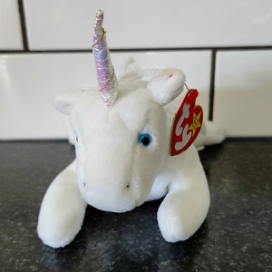 Ty Beanie Baby “Mystic” the Unicorn with Iridescent and Yarn Mane - Handmade in Indonesia with Canadian Tush Tag *Rare* (8 inch)