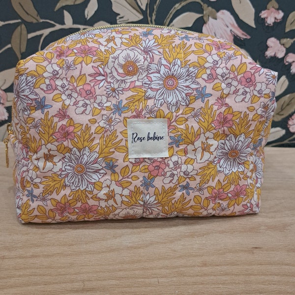 Toiletry bag, baby kit, women's handmade makeup bag in floral quilted cotton, liberty style