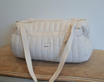 Sports bag / weekend bag / changing bag / beige gingham quilted bowling bag